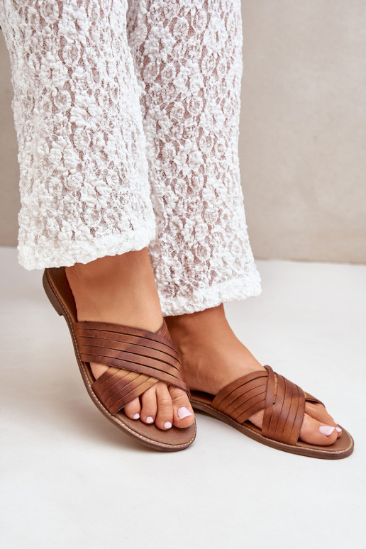 Piel Femenino Zapatillas LeAski Shoes 3682 color marrón