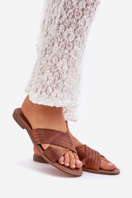 Piel Femenino Zapatillas LeAski Shoes 3682 color marrón