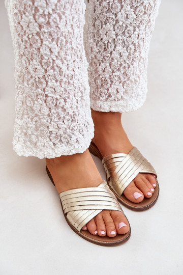 Piel Femenino Zapatillas LeAski Shoes 3682 color dorado 2