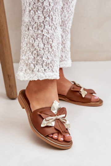 Zapatillas de piel natural con adornos Zazoo 3574/Z color marrón 2