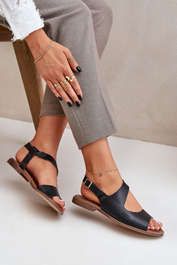 Sandalias de mujer con hebillas y grabado LeĮskis 3041 color negro