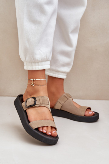 Zapatillas de ante para mujer. con una plataforma Zazoo 3024 beige 2