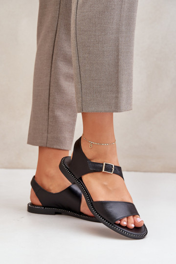 Sandalias de piel con suela plana para mujer Zazoo 3014 color negro 2