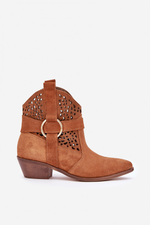 Zapatos de gamuza estilo vaquero con elementos calados con tacones Zazoo 2994 color marrón Zapatos de gamuza estilo vaquero con elementos calados con tacones Zazoo 2994 color marrón