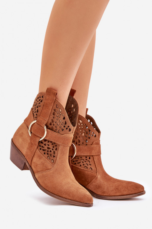 Zapatos de gamuza estilo vaquero con elementos calados con tacones Zazoo 2994 color marrón Zapatos de gamuza estilo vaquero con elementos calados con tacones Zazoo 2994 color marrón