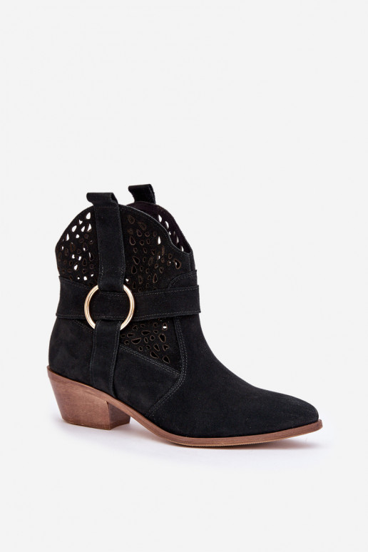 Zapatos de gamuza estilo vaquero con elementos calados con tacones Zazoo 2994 de color negro Zapatos de gamuza estilo vaquero con elementos calados con tacones Zazoo 2994 de color negro