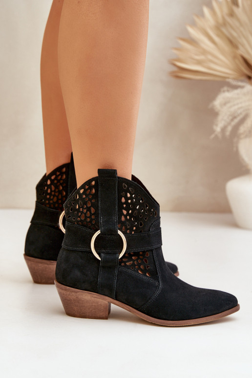 Zapatos de gamuza estilo vaquero con elementos calados con tacones Zazoo 2994 de color negro Zapatos de gamuza estilo vaquero con elementos calados con tacones Zazoo 2994 de color negro