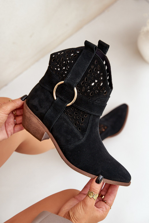 Zapatos de gamuza estilo vaquero con elementos calados con tacones Zazoo 2994 de color negro Zapatos de gamuza estilo vaquero con elementos calados con tacones Zazoo 2994 de color negro