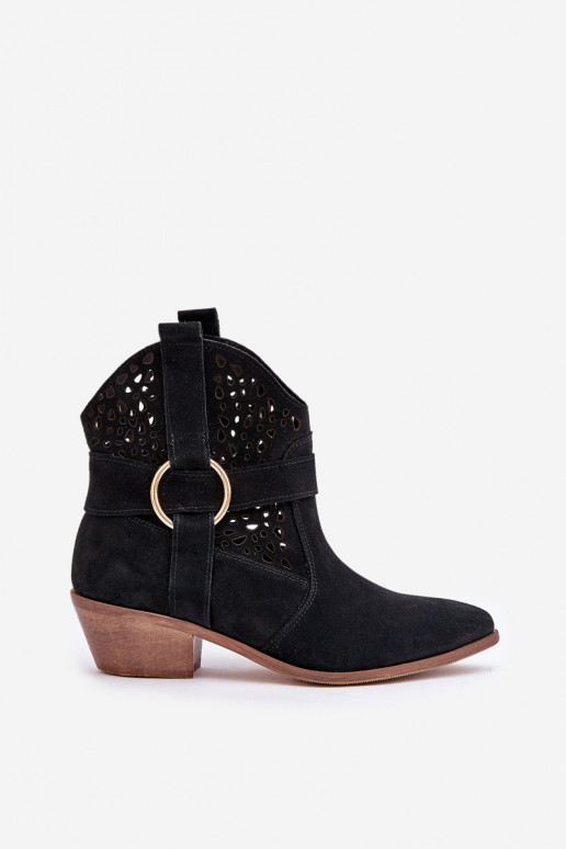 Zapatos de gamuza estilo vaquero con elementos calados con tacones Zazoo 2994 de color negro Zapatos de gamuza estilo vaquero con elementos calados con tacones Zazoo 2994 de color negro