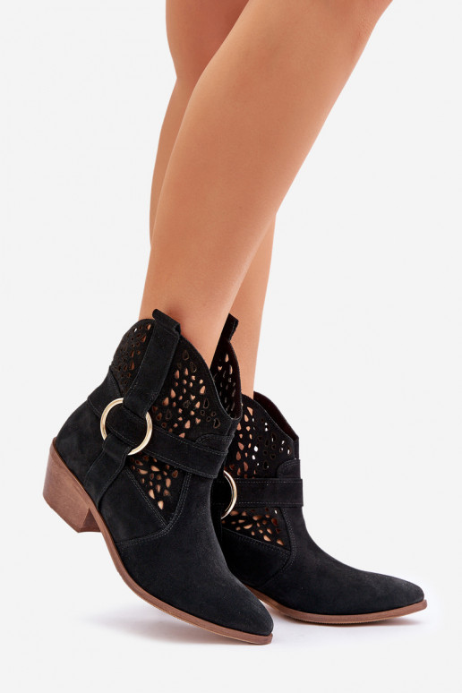 Zapatos de gamuza estilo vaquero con elementos calados con tacones Zazoo 2994 de color negro Zapatos de gamuza estilo vaquero con elementos calados con tacones Zazoo 2994 de color negro