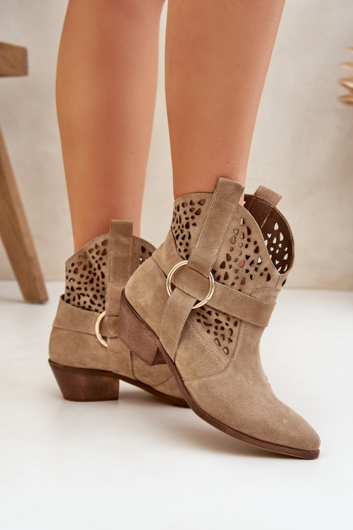 Zapatos de gamuza estilo vaquero con elementos calados con tacones Zazoo 2994 beige Zapatos de gamuza estilo vaquero con elementos calados con tacones Zazoo 2994 beige