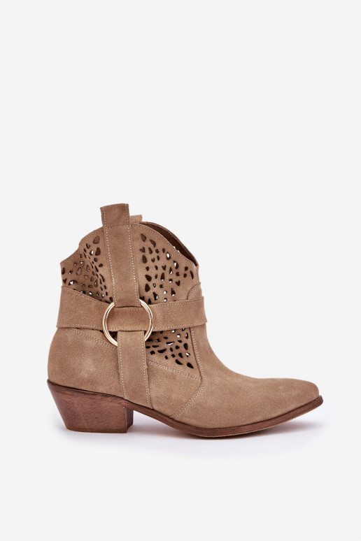 Zapatos de gamuza estilo vaquero con elementos calados con tacones Zazoo 2994 beige Zapatos de gamuza estilo vaquero con elementos calados con tacones Zazoo 2994 beige