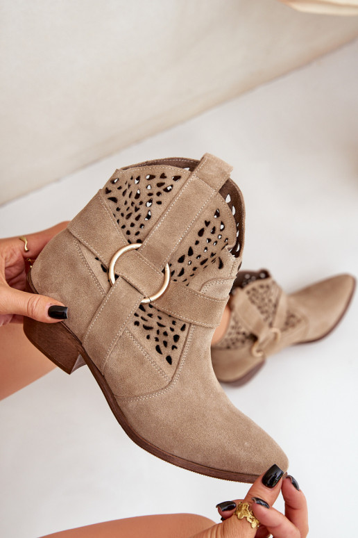 Zapatos de gamuza estilo vaquero con elementos calados con tacones Zazoo 2994 beige Zapatos de gamuza estilo vaquero con elementos calados con tacones Zazoo 2994 beige