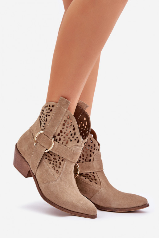 Zapatos de gamuza estilo vaquero con elementos calados con tacones Zazoo 2994 beige Zapatos de gamuza estilo vaquero con elementos calados con tacones Zazoo 2994 beige