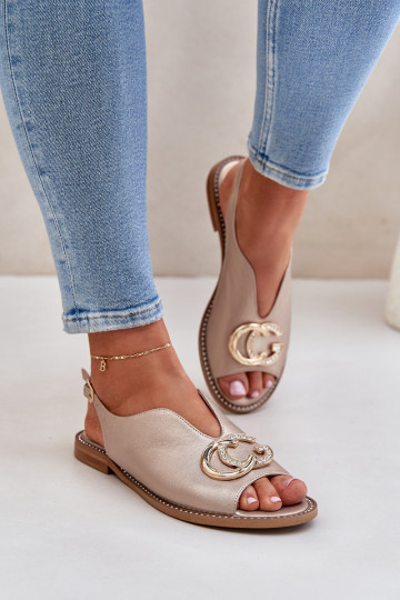Sandalias de mujer con tacones anchos y adornos Laura Messi 2865 color oro