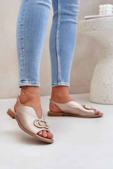 Sandalias de mujer con tacones anchos con adornos Laura Messi 2865 color dorado 2