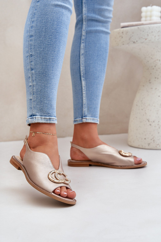 Sandalias de mujer con tacones anchos con adornos Laura Messi 2865 color dorado Sandalias de mujer con tacones anchos con adornos Laura Messi 2865 color dorado