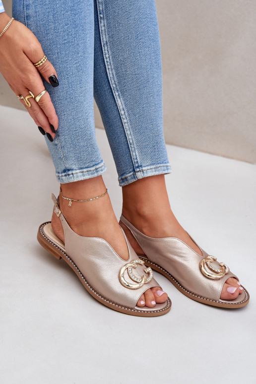 Sandalias de mujer con tacones anchos con adornos Laura Messi 2865 color dorado Sandalias de mujer con tacones anchos con adornos Laura Messi 2865 color dorado