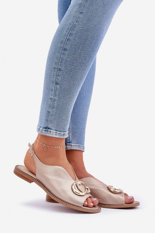 Sandalias de mujer con tacones anchos con adornos Laura Messi 2865 color dorado Sandalias de mujer con tacones anchos con adornos Laura Messi 2865 color dorado