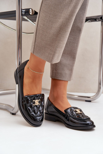 Mocasines de piel lacada con detalles en color oro Laura Messi 2927 color negro 2