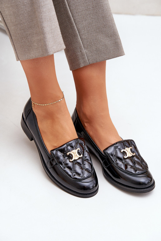 Piel Mocasines lacados con detalles dorados Laura Messi 2927 de color negro Piel Mocasines lacados con detalles dorados Laura Messi 2927 de color negro