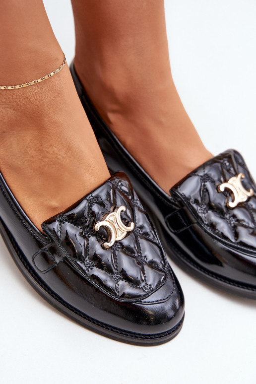 Piel Mocasines lacados con detalles dorados Laura Messi 2927 de color negro Piel Mocasines lacados con detalles dorados Laura Messi 2927 de color negro