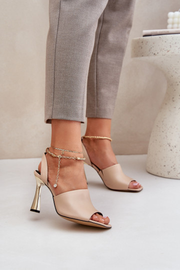 Sandalias de mujer con tacones finos para decorar Bransoletą CheBello 4440 beige 2