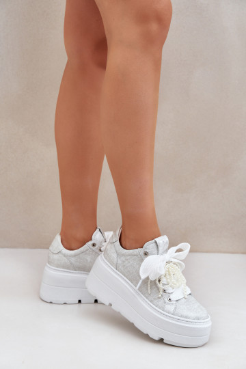 Zapatillas deportivas de cuero con plataforma CheBello 4658 color plata