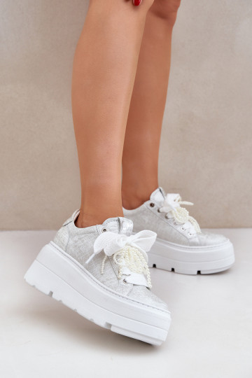 Zapatillas deportivas de cuero con plataforma CheBello 4658 color plata 2
