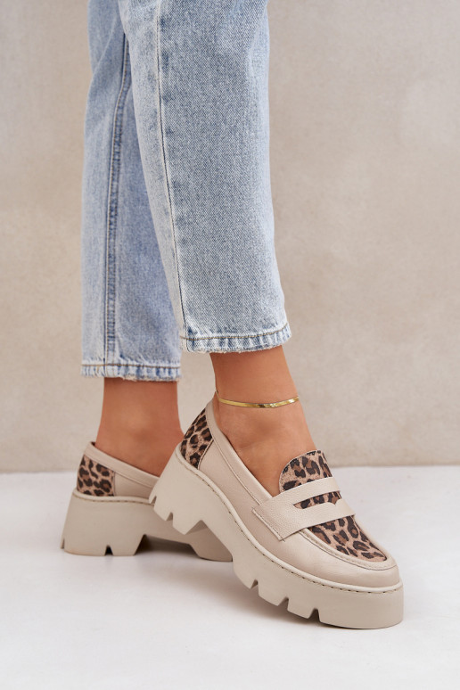 Piel Mocasines de plataforma de mujer Y tacones planos con estampados de piel de leopardo Zazoo 20191 color marfil Piel Mocasines de plataforma de mujer Y tacones planos con estampados de piel de leopardo Zazoo 20191 color marfil