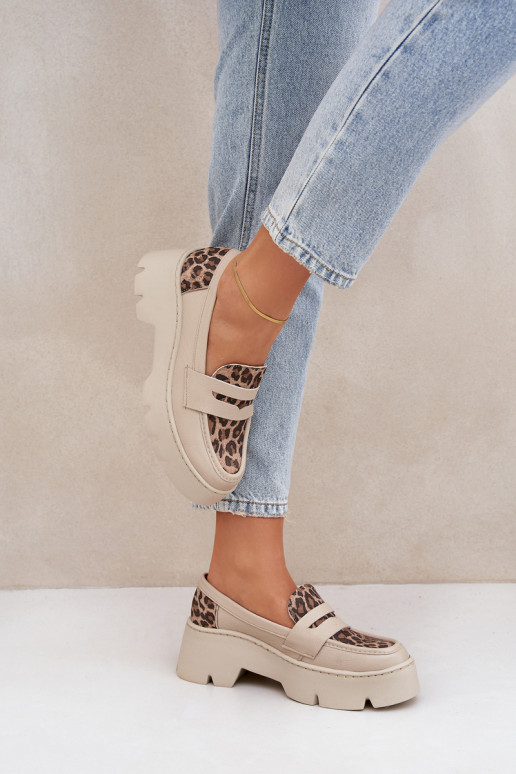 Piel Mocasines de plataforma de mujer Y tacones planos con estampados de piel de leopardo Zazoo 20191 color marfil Piel Mocasines de plataforma de mujer Y tacones planos con estampados de piel de leopardo Zazoo 20191 color marfil