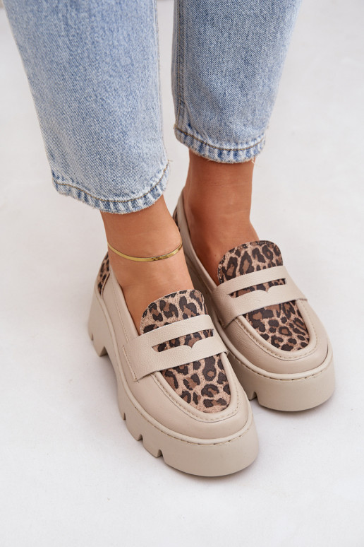 Piel Mocasines de plataforma de mujer Y tacones planos con estampados de piel de leopardo Zazoo 20191 color marfil Piel Mocasines de plataforma de mujer Y tacones planos con estampados de piel de leopardo Zazoo 20191 color marfil
