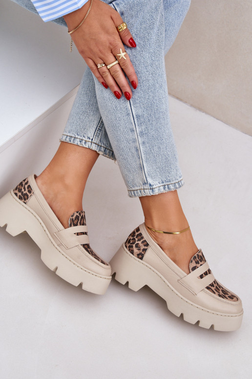 Piel Mocasines de plataforma de mujer Y tacones planos con estampados de piel de leopardo Zazoo 20191 color marfil Piel Mocasines de plataforma de mujer Y tacones planos con estampados de piel de leopardo Zazoo 20191 color marfil