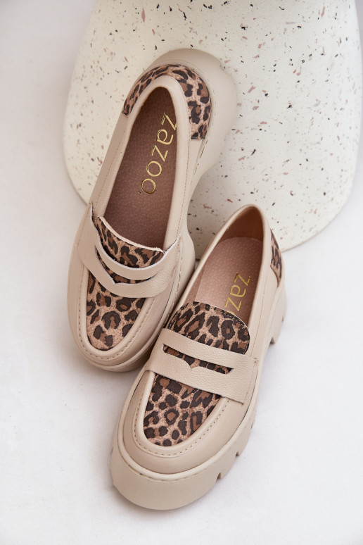 Piel Mocasines de plataforma de mujer Y tacones planos con estampados de piel de leopardo Zazoo 20191 color marfil Piel Mocasines de plataforma de mujer Y tacones planos con estampados de piel de leopardo Zazoo 20191 color marfil