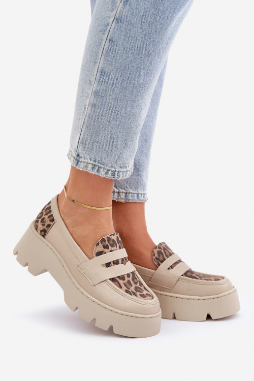 Piel Mocasines de plataforma de mujer Y tacones planos con estampados de piel de leopardo Zazoo 20191 color marfil Piel Mocasines de plataforma de mujer Y tacones planos con estampados de piel de leopardo Zazoo 20191 color marfil