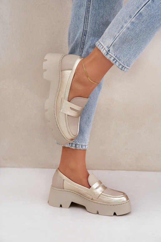 Piel Mocasines de plataforma de mujer Y tacones planos Zazoo 20191 color dorado Piel Mocasines de plataforma de mujer Y tacones planos Zazoo 20191 color dorado