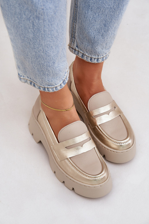 Piel Mocasines de plataforma de mujer Y tacones planos Zazoo 20191 color dorado Piel Mocasines de plataforma de mujer Y tacones planos Zazoo 20191 color dorado