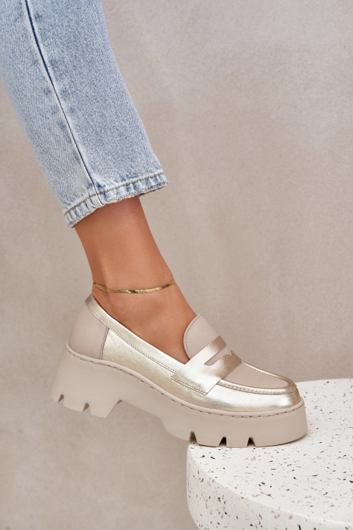 Piel Mocasines de plataforma de mujer Y tacones planos Zazoo 20191 color dorado Piel Mocasines de plataforma de mujer Y tacones planos Zazoo 20191 color dorado