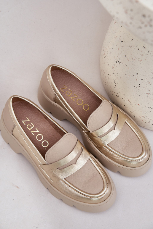 Piel Mocasines de plataforma de mujer Y tacones planos Zazoo 20191 color dorado Piel Mocasines de plataforma de mujer Y tacones planos Zazoo 20191 color dorado