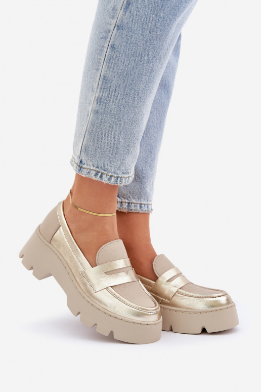 Piel Mocasines de plataforma de mujer Y tacones planos Zazoo 20191 color dorado Piel Mocasines de plataforma de mujer Y tacones planos Zazoo 20191 color dorado