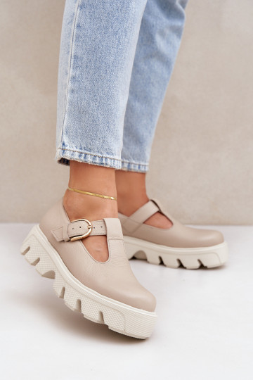Zapatos de cuero con hebillas Zazoo 20183 color arena