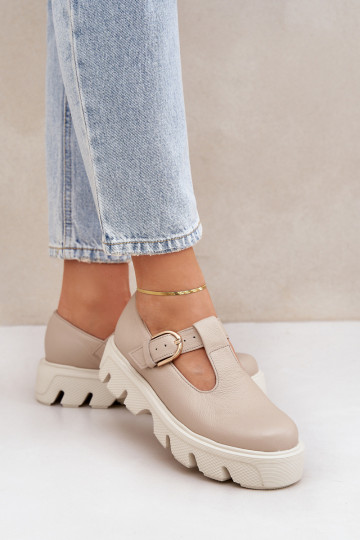 Zapatos de cuero con hebillas Zazoo 20183 color arena 2