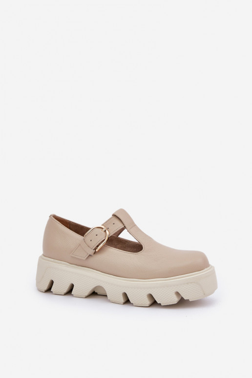 Piel zapatos con hebillas Zazoo 20183 beige