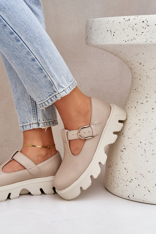 Piel zapatos con hebillas Zazoo 20183 beige