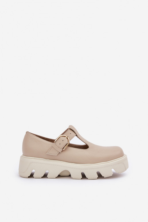 Piel zapatos con hebillas Zazoo 20183 beige