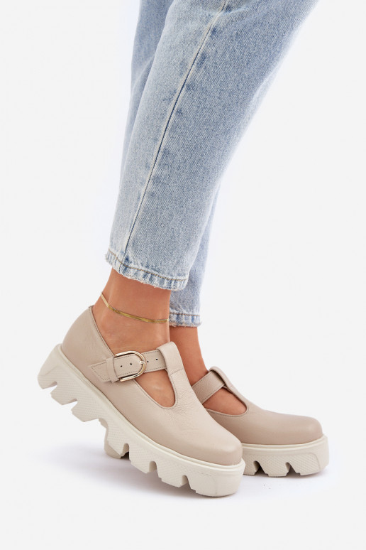 Piel zapatos con hebillas Zazoo 20183 beige