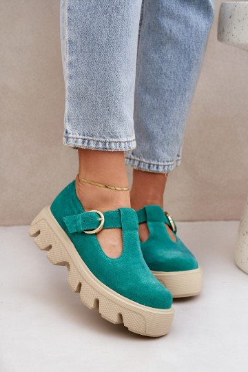 Zapatos de gamuza con hebillas Zazoo 20183 color verde