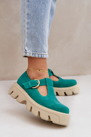 Zapatos de gamuza con hebillas Zazoo 20183 color verde 2
