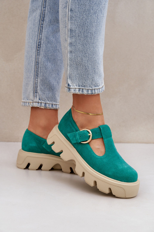 de gamuza zapatos con hebillas Zazoo 20183 color verde de gamuza zapatos con hebillas Zazoo 20183 color verde