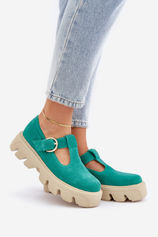 de gamuza zapatos con hebillas Zazoo 20183 color verde de gamuza zapatos con hebillas Zazoo 20183 color verde